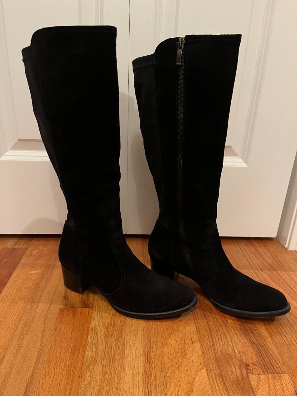 Womens Paul Green Adelle Tall Suede Boots Black Side Zipper Heel Box Nylon Back